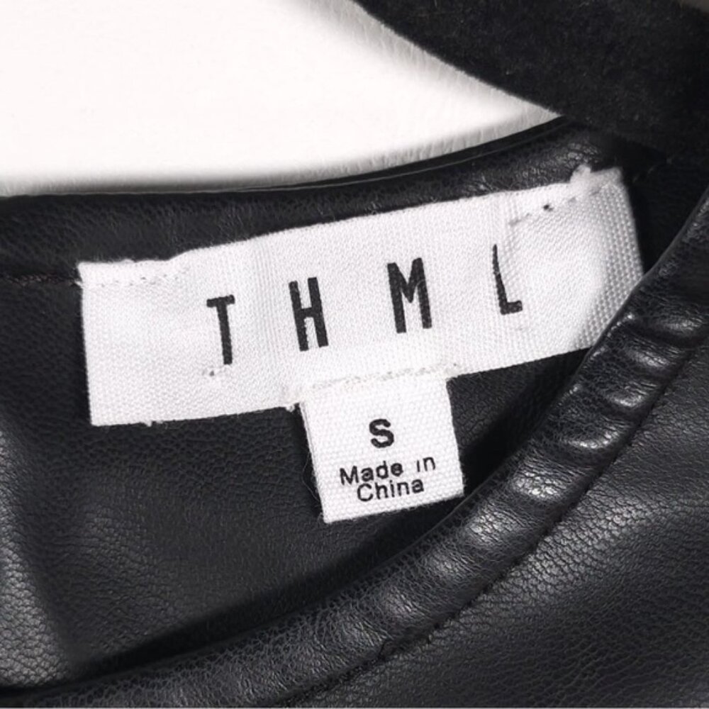 THML Lucia Mini Dress Faux Leather Polka Dot Ruffle Sleeves THS1220-1-BK SMALL‎ - Picture 6 of 12